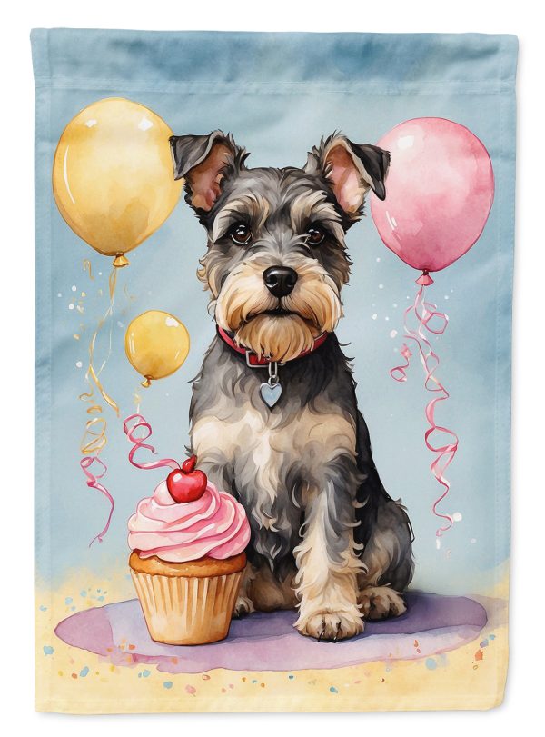 Schnauzer Happy Birthday Garden Flag –Dog Birthday Cupcake Yard Decor with Balloons Online Hot Sale