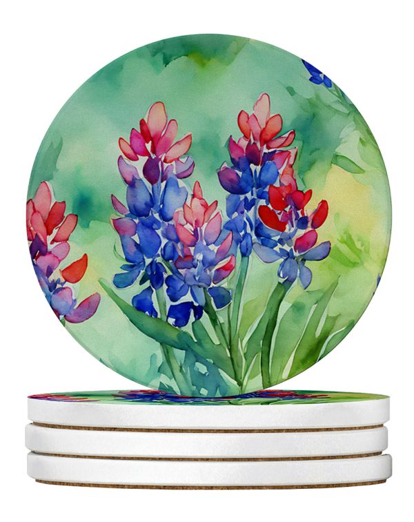 Texas Bluebonnets in Watercolor Large Sandstone Coasters Pack of 4 Discount