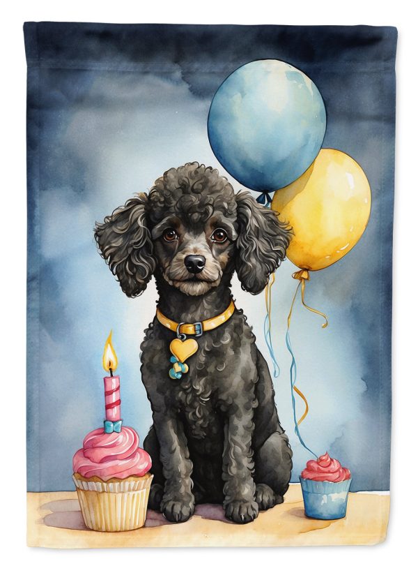 Black Toy Poodle Happy Birthday Garden Flag – Dog Birthday Cupcake Yard Decor with Balloons Supply