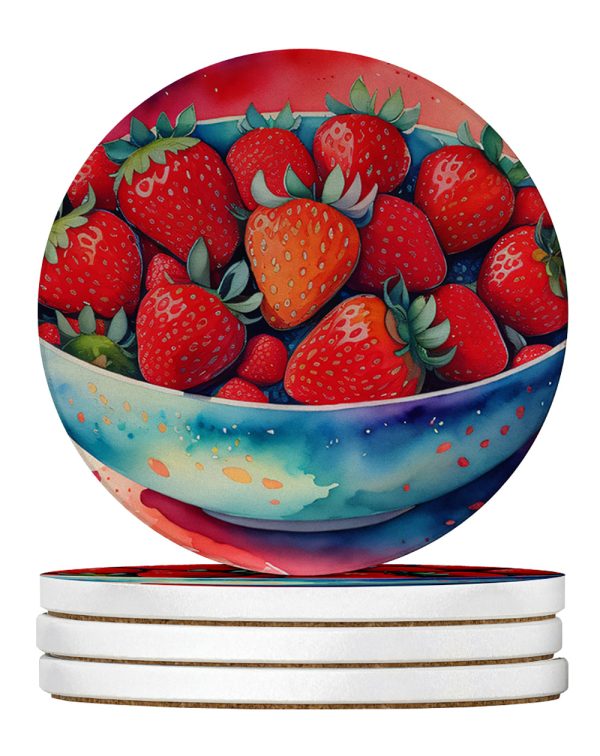 Colorful Strawberries Large Sandstone Coasters Pack of 4 For Discount