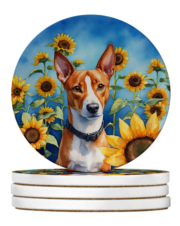 Basenji in Sunflowers Large Sandstone Coasters Pack of 4 Fashion