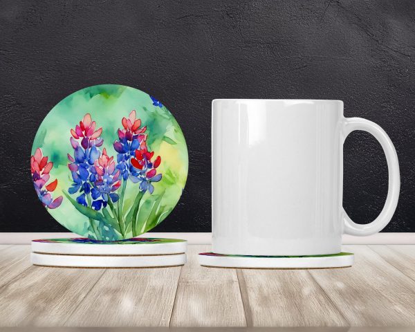 Texas Bluebonnets in Watercolor Large Sandstone Coasters Pack of 4 Discount - Image 2