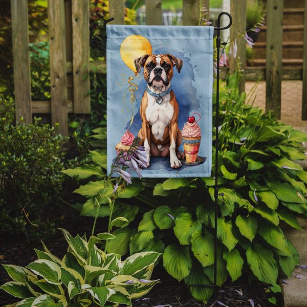 Boxer Happy Birthday Garden Flag –Dog Birthday Cupcake Yard Decor with Balloons Fashion - Image 2