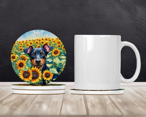 Manchester Terrier in Sunflowers Large Sandstone Coasters Pack of 4 Online - Image 2