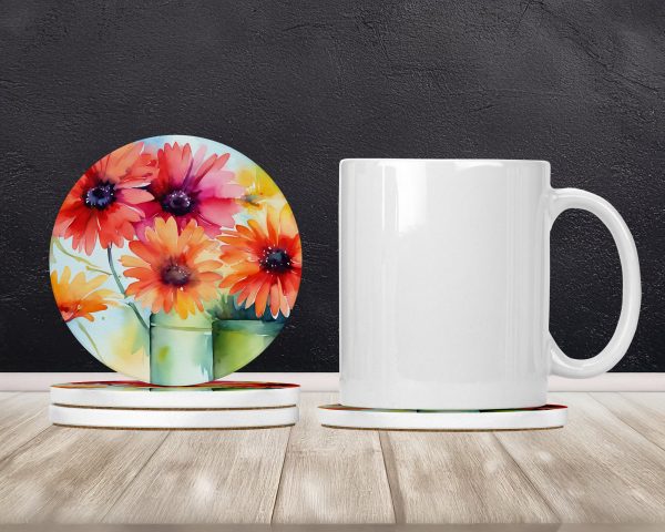 Gerbera Daisies in Watercolor Large Sandstone Coasters Pack of 4 Fashion - Image 2