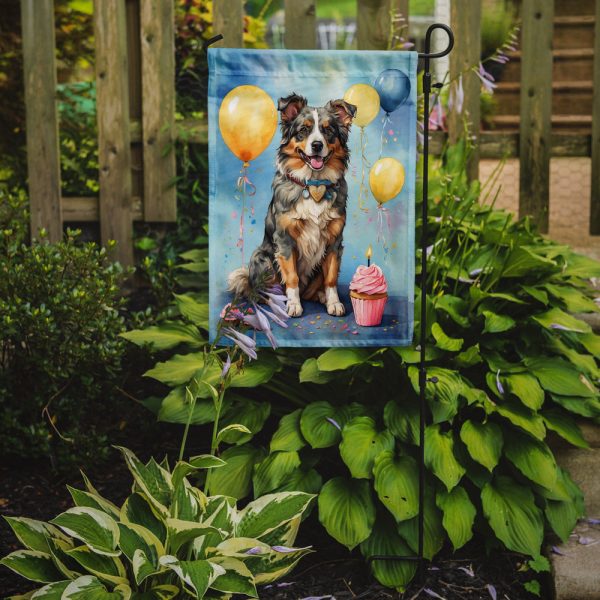 Australian Shepherd Happy Birthday Garden Flag – Dog Birthday Cupcake Yard Decor with Balloons Online Sale - Image 2