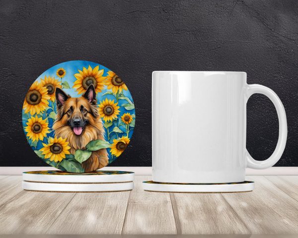 Belgian Tervuren in Sunflowers Large Sandstone Coasters Pack of 4 Online Hot Sale - Image 2