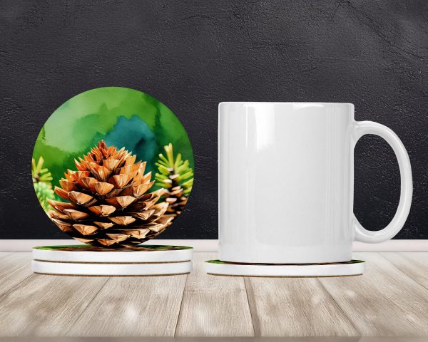 Maine White Pine Cone and Tassels in Watercolor Large Sandstone Coasters Pack of 4 For Discount - Image 2