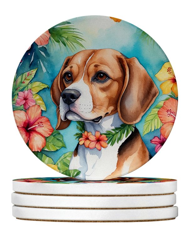 Beagle Luau Large Sandstone Coasters Pack of 4 Online now