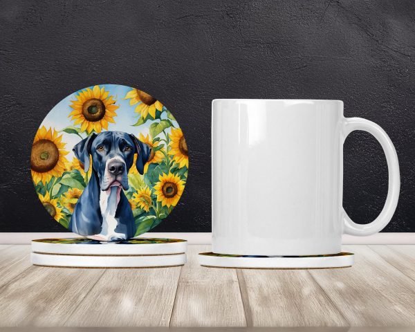 Great Dane in Sunflowers Large Sandstone Coasters Pack of 4 Online - Image 2