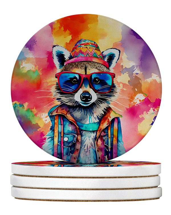 Hippie Animal Raccoon Large Sandstone Coasters Pack of 4 For Cheap