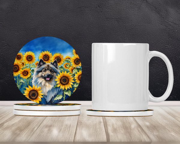 Keeshond in Sunflowers Large Sandstone Coasters Pack of 4 Online Sale - Image 2
