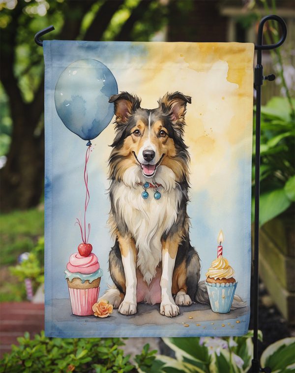 Collie Happy Birthday Garden Flag –Dog Birthday Cupcake Yard Decor with Balloons Online Sale - Image 3