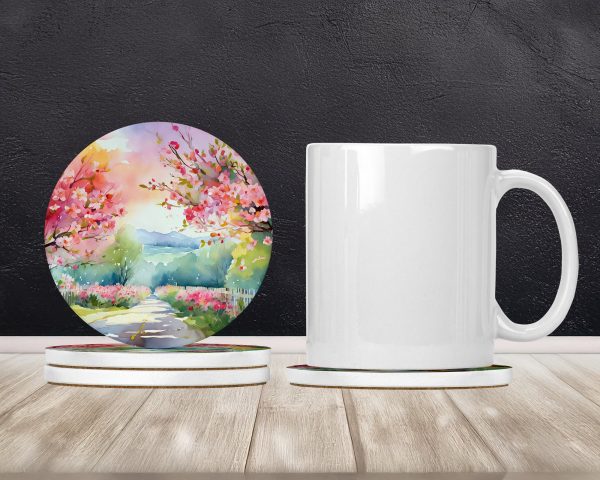 Michigan Apple Blossoms in Watercolor Large Sandstone Coasters Pack of 4 Hot on Sale - Image 2