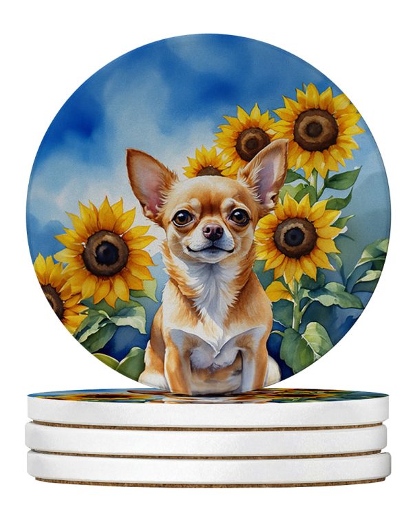 Chihuahua in Sunflowers Large Sandstone Coasters Pack of 4 on Sale