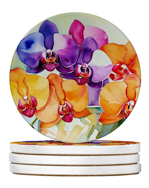 Orchids in Watercolor Large Sandstone Coasters Pack of 4 Hot on Sale