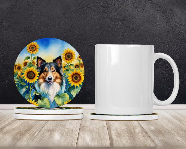 Sheltie in Sunflowers Large Sandstone Coasters Pack of 4 Sale - Image 2