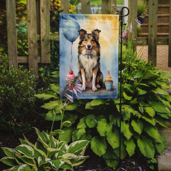 Collie Happy Birthday Garden Flag –Dog Birthday Cupcake Yard Decor with Balloons Online Sale - Image 2