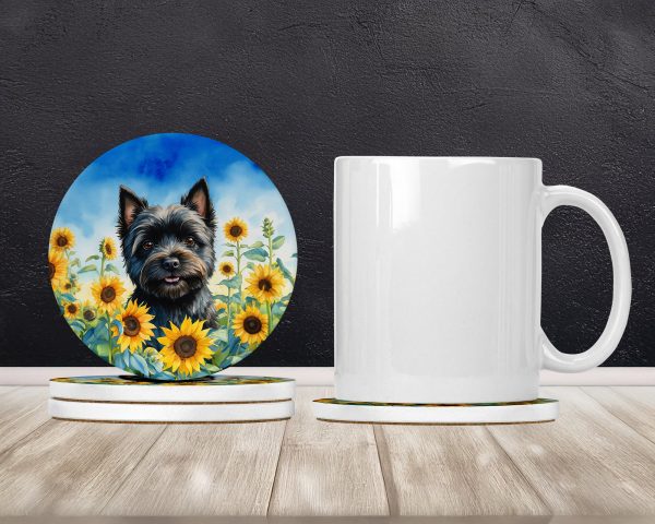 Cairn Terrier in Sunflowers Large Sandstone Coasters Pack of 4 For Discount - Image 2