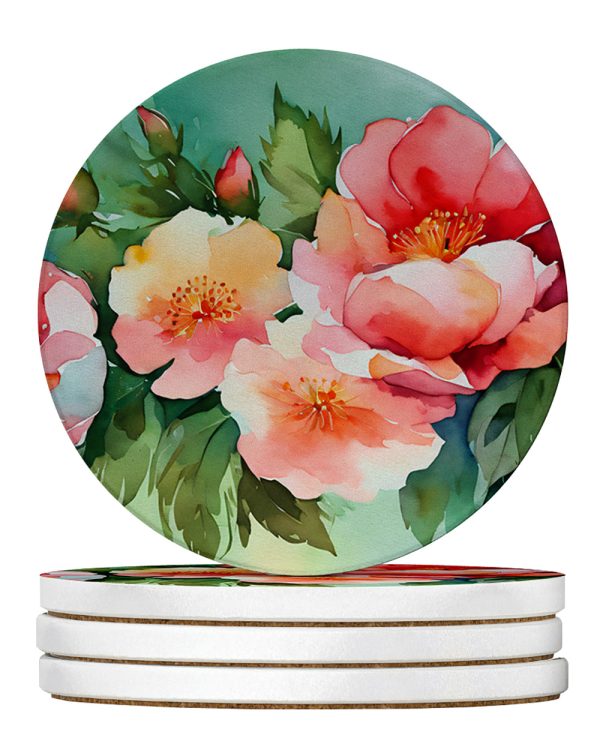 Georgia Cherokee Rose in Watercolor Large Sandstone Coasters Pack of 4 Discount