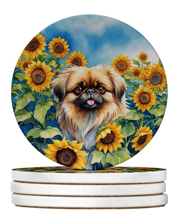 Pekingese in Sunflowers Large Sandstone Coasters Pack of 4 Online now