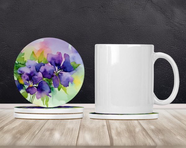 New Jersey Violet in Watercolor Large Sandstone Coasters Pack of 4 Online - Image 2