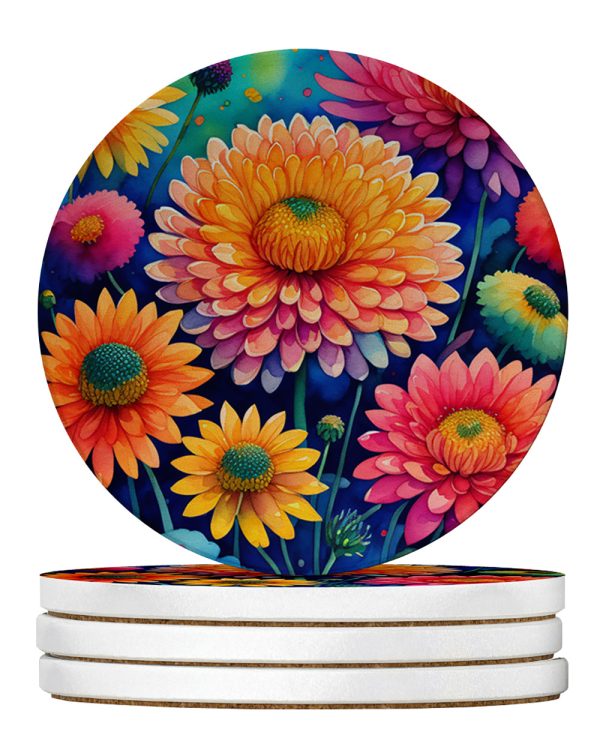 Colorful Chrysanthemums Large Sandstone Coasters Pack of 4 For Cheap