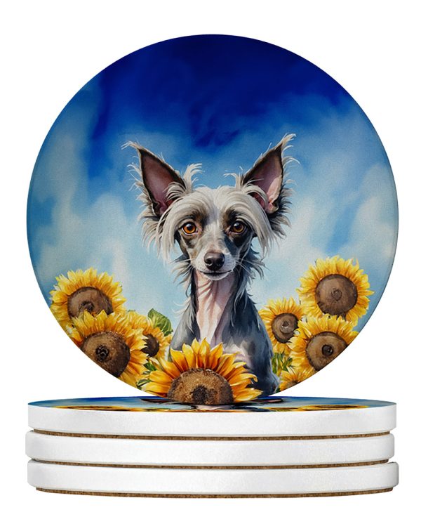 Chinese Crested in Sunflowers Large Sandstone Coasters Pack of 4 Cheap