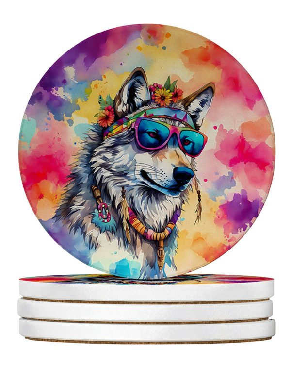 Hippie Animal Wolf Large Sandstone Coasters Pack of 4 Cheap