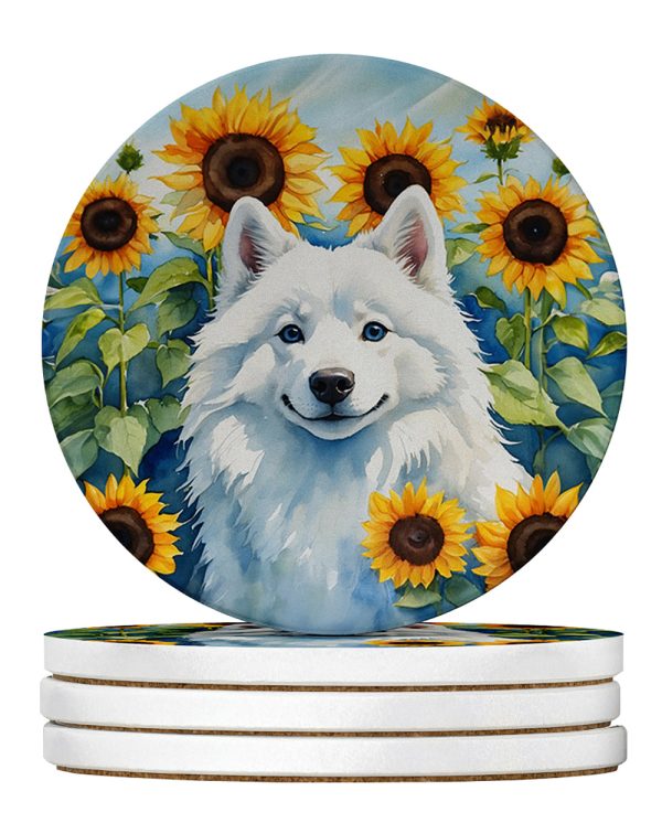 American Eskimo in Sunflowers Large Sandstone Coasters Pack of 4 Fashion