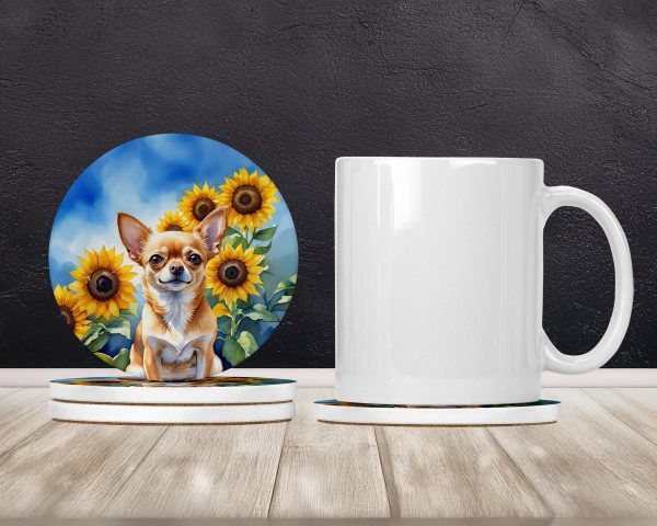 Chihuahua in Sunflowers Large Sandstone Coasters Pack of 4 on Sale - Image 2