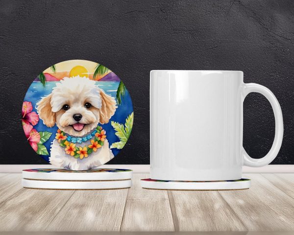 Maltipoo Luau Large Sandstone Coasters Pack of 4 Online Sale - Image 2