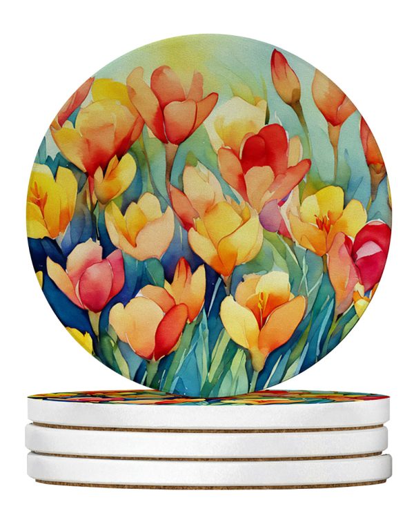 Freesias in Watercolor Large Sandstone Coasters Pack of 4 Online Sale