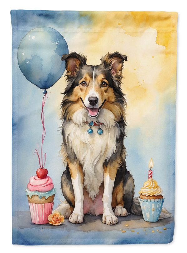 Collie Happy Birthday Garden Flag –Dog Birthday Cupcake Yard Decor with Balloons Online Sale
