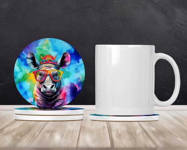 Hippie Animal Rhinoceros Large Sandstone Coasters Pack of 4 For Sale - Image 2