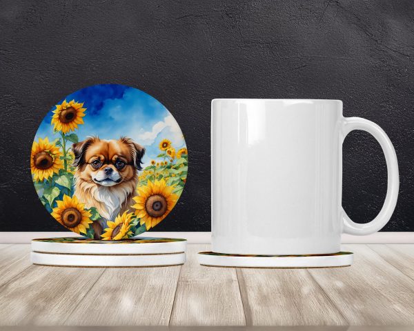Tibetan Spaniel in Sunflowers Large Sandstone Coasters Pack of 4 Online now - Image 2