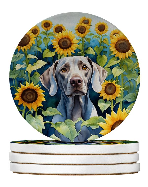 Weimaraner in Sunflowers Large Sandstone Coasters Pack of 4 Discount