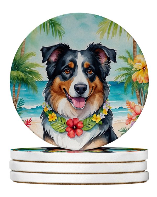 Australian Shepherd Luau Large Sandstone Coasters Pack of 4 For Sale