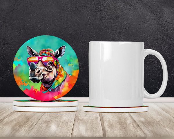 Hippie Animal Rhinoceros Large Sandstone Coasters Pack of 4 For Cheap - Image 2