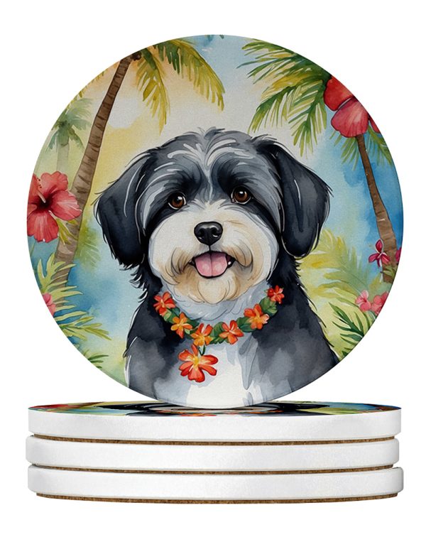 Havanese Luau Large Sandstone Coasters Pack of 4 Sale