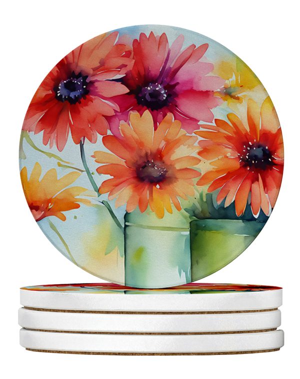 Gerbera Daisies in Watercolor Large Sandstone Coasters Pack of 4 Fashion