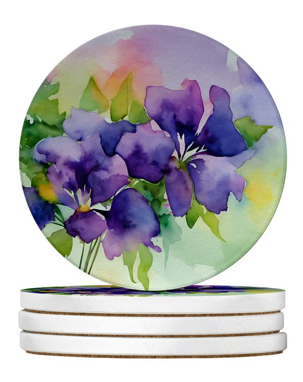 New Jersey Violet in Watercolor Large Sandstone Coasters Pack of 4 Online