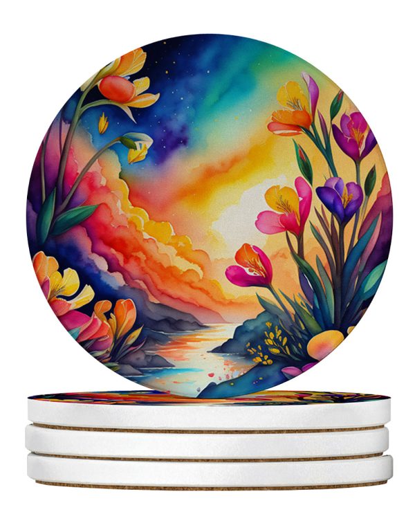 Colorful Freesia Large Sandstone Coasters Pack of 4 Online now