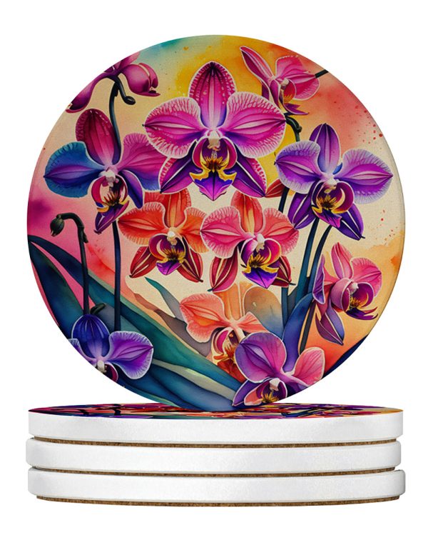 Colorful Orchids Large Sandstone Coasters Pack of 4 Online now