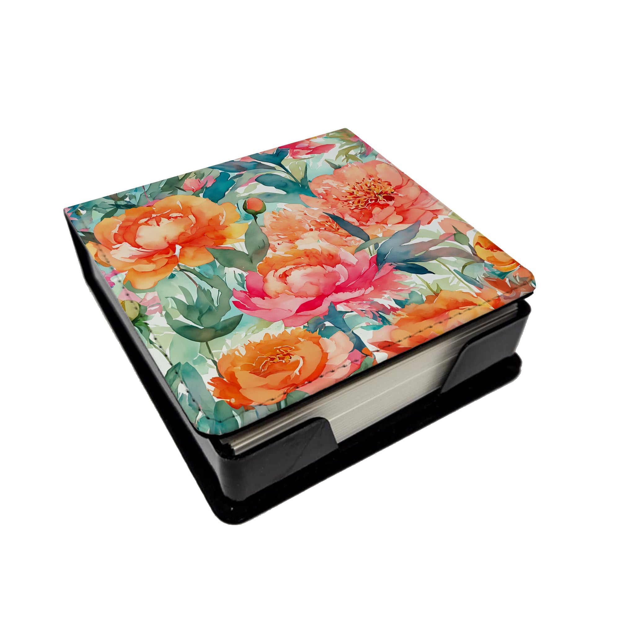Peonies in Watercolor PU Leather Note Paper Holder For Sale