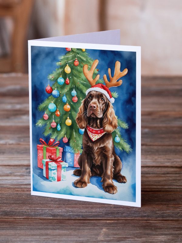 Chocolate Cocker Spaniel Christmas Reindeer Greeting Cards Pack of 8 on Sale - Image 2