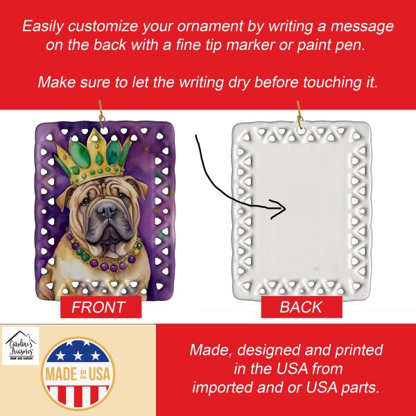 Shar Pei King of Mardi Gras Porcelain Ornament Cheap - Image 3