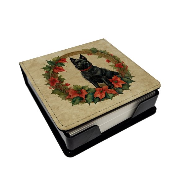 Schipperke Christmas Flowers PU Leather Note Paper Holder Fashion