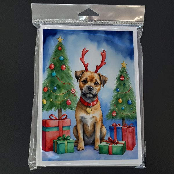 Border Terrier Christmas Reindeer Greeting Cards Pack of 8 Fashion - Image 3