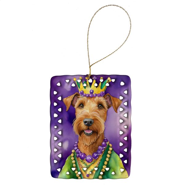 Irish Terrier King of Mardi Gras Porcelain Ornament on Sale